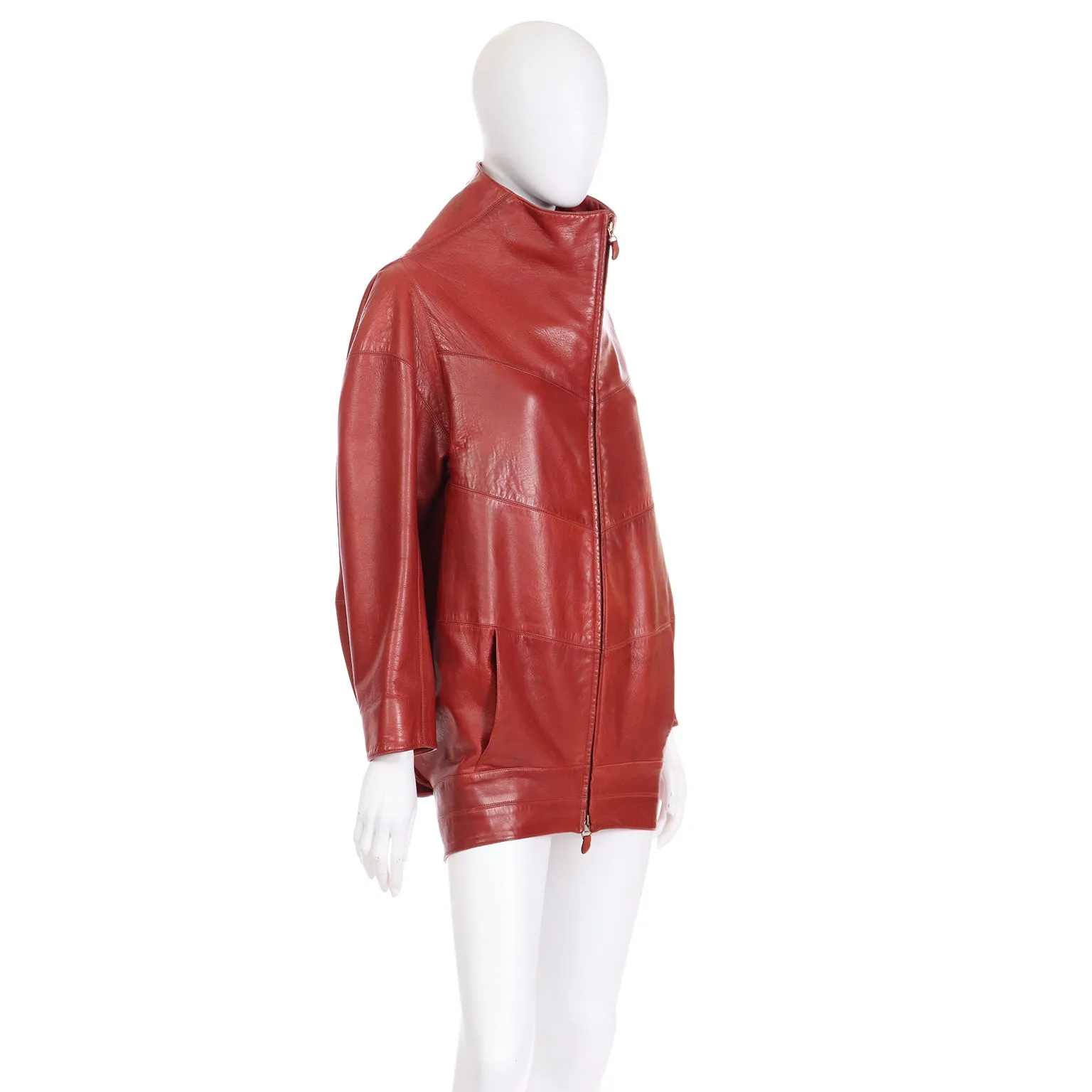 1996 Claude Montana Runway Vintage Leather Funnel Neck Jacket