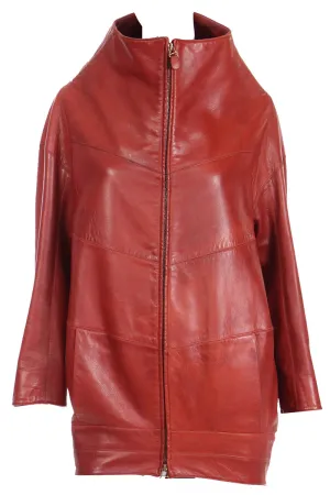 1996 Claude Montana Runway Vintage Leather Funnel Neck Jacket