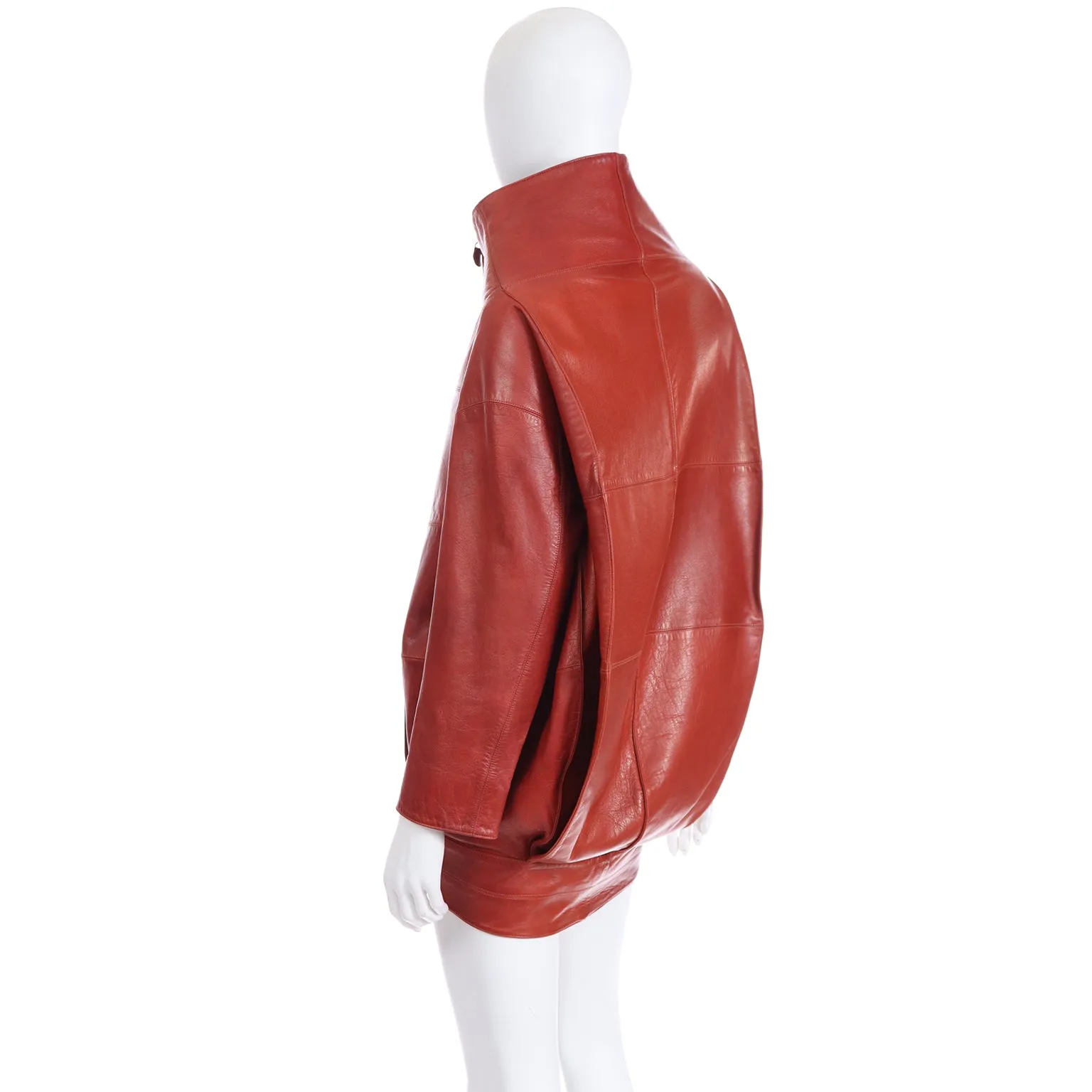 1996 Claude Montana Runway Vintage Leather Funnel Neck Jacket