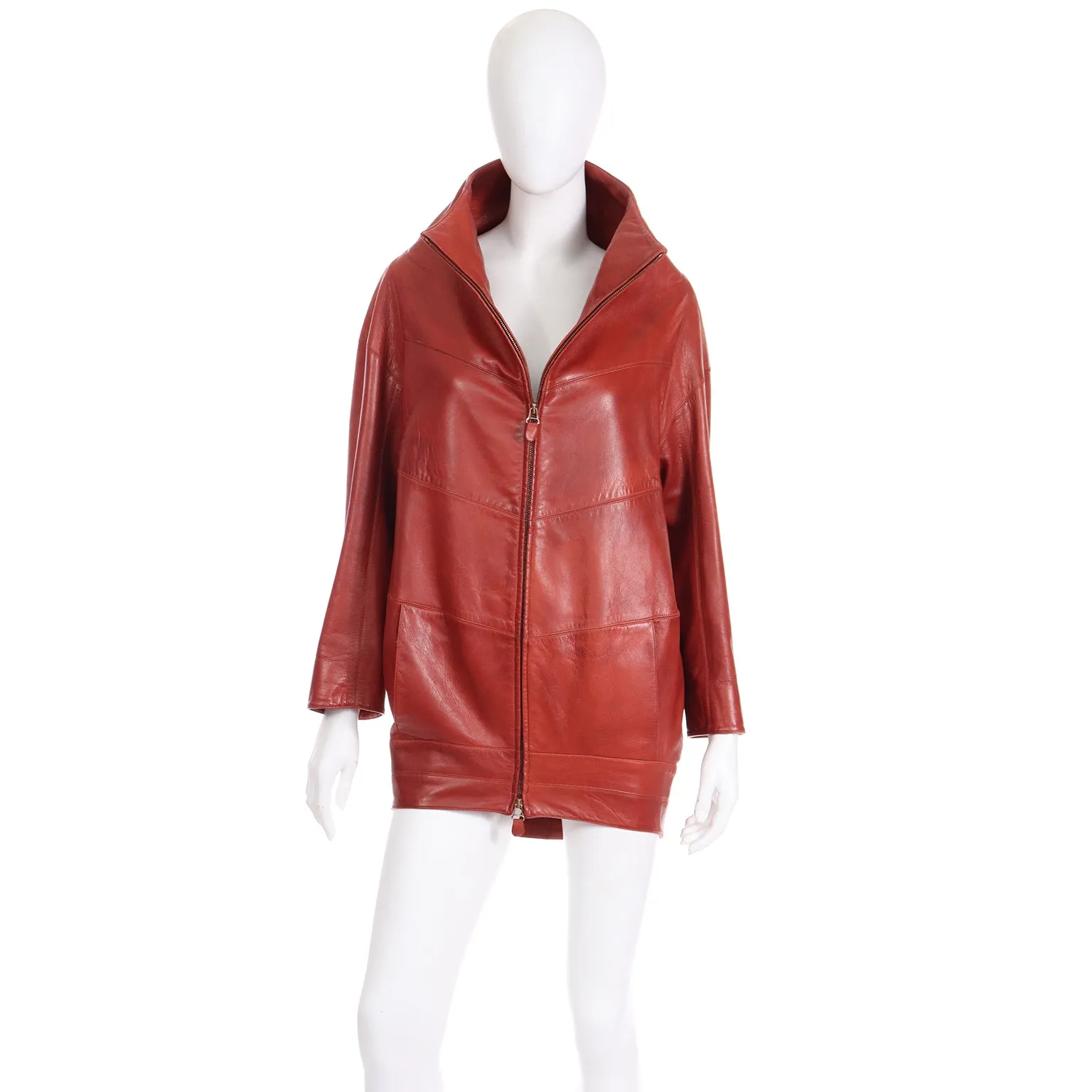 1996 Claude Montana Runway Vintage Leather Funnel Neck Jacket