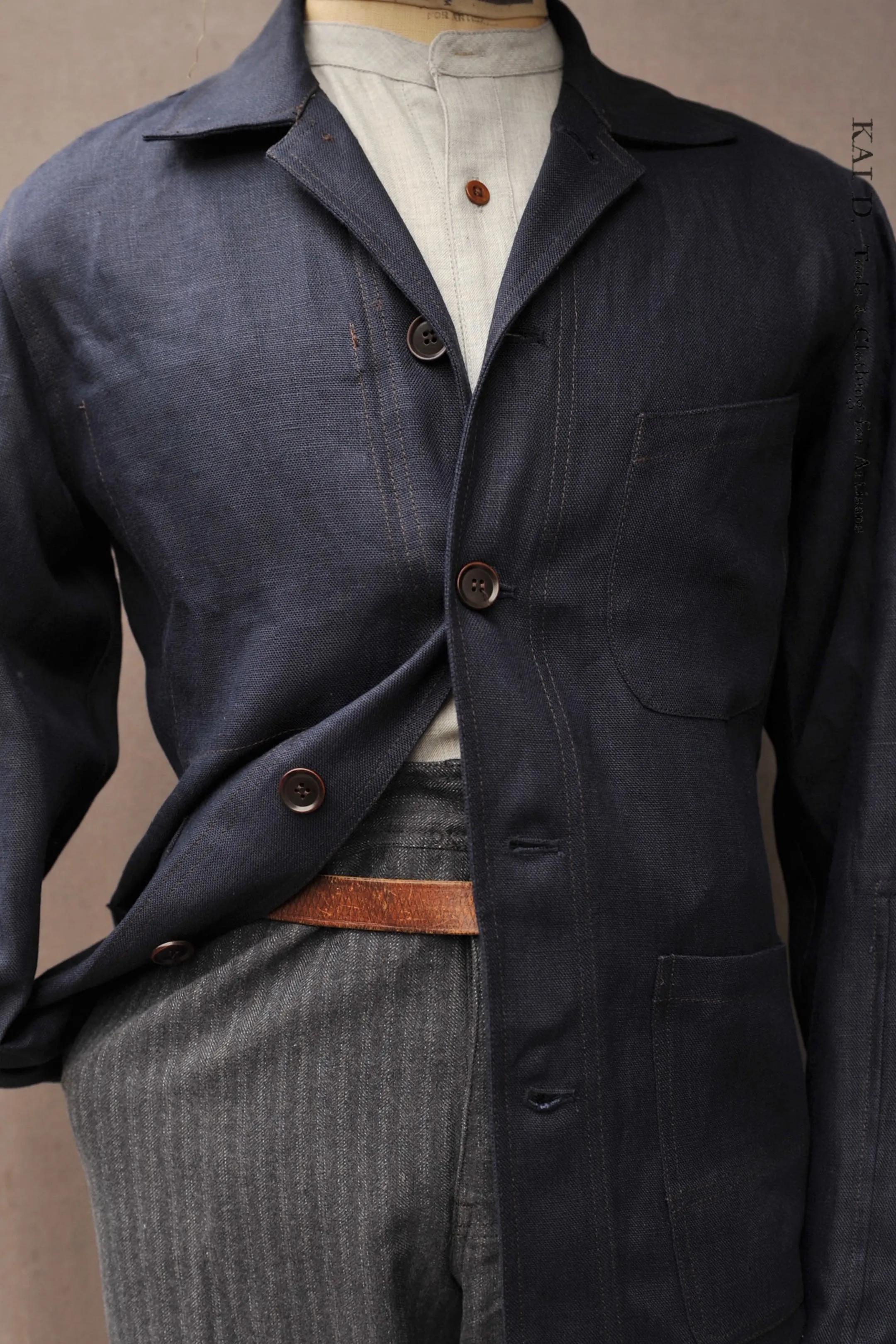 Architect Jacket - Navy Medium Weight Japanese Linen - S, M, L, XL, XXL