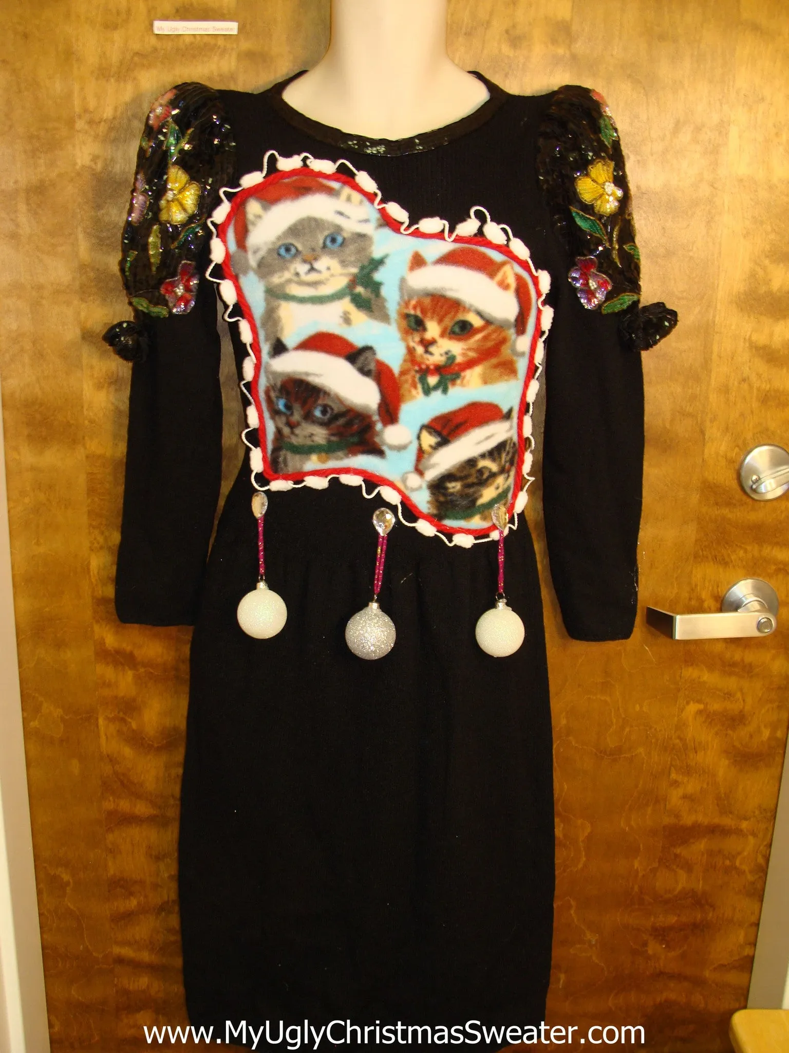 Awesome 80s Santa Cats Ugly Christmas Sweater Party Dress Size 8