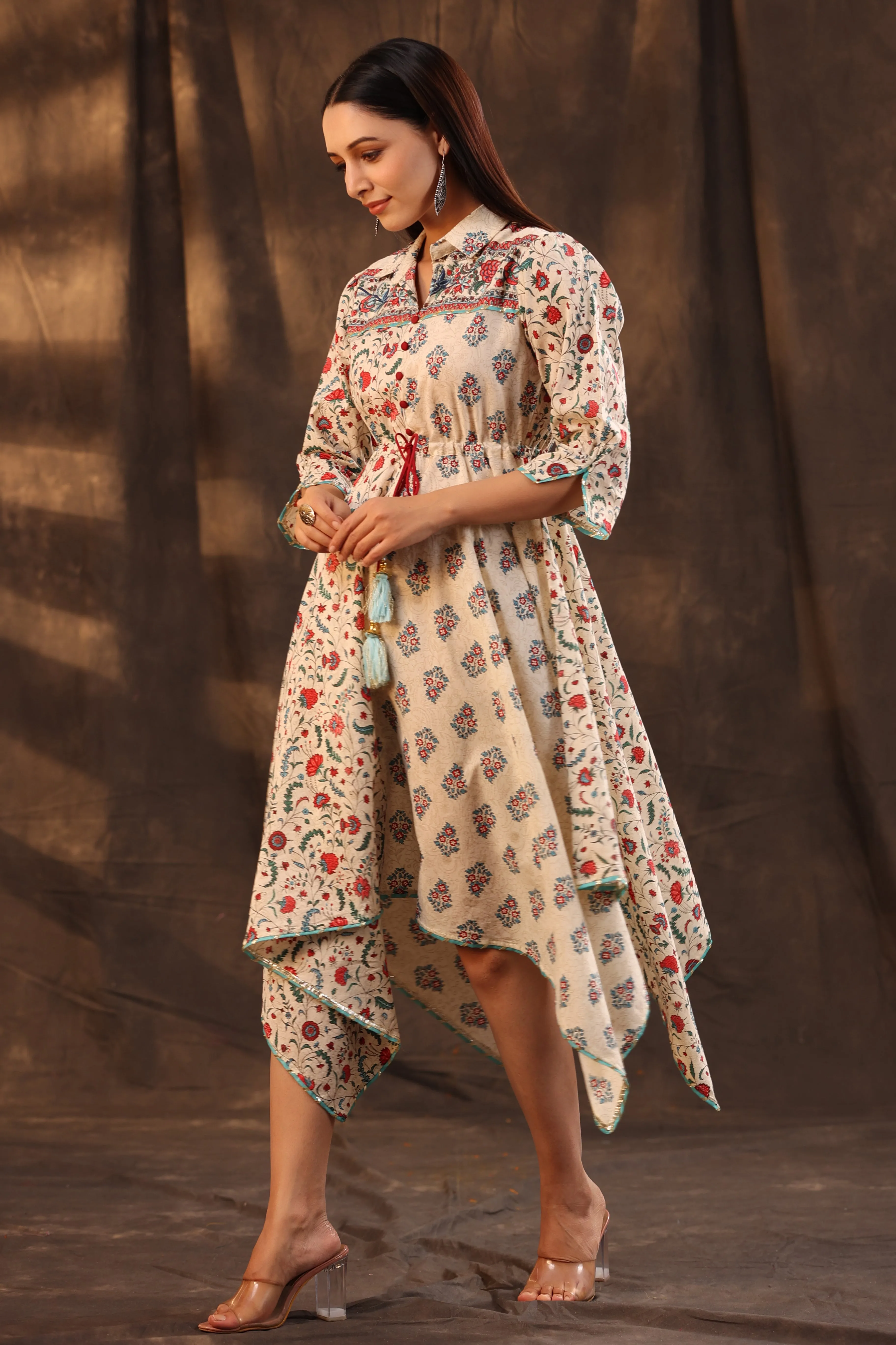 Beige Cotton Cambric Printed Kurta & Palazzo Set