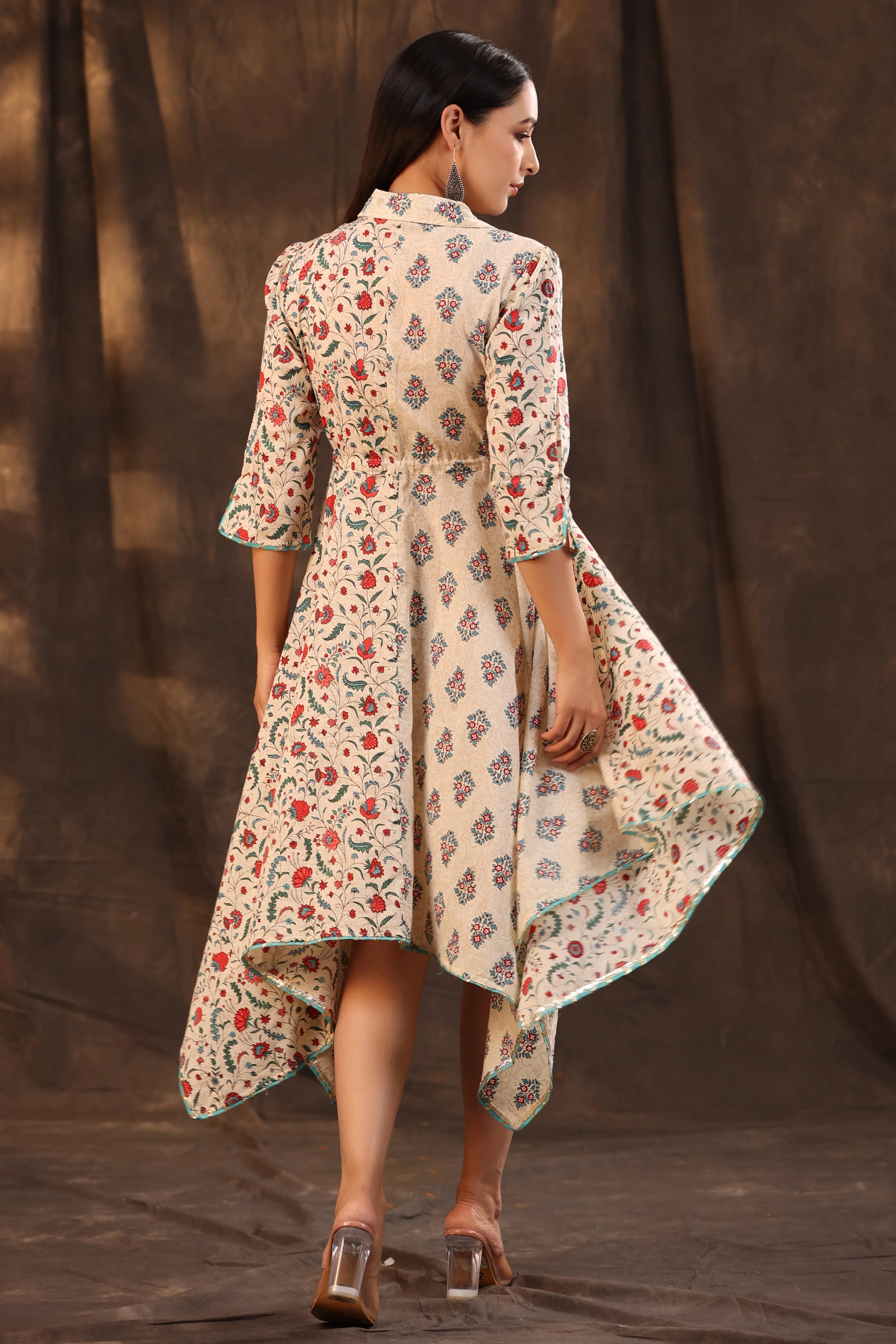 Beige Cotton Cambric Printed Kurta & Palazzo Set