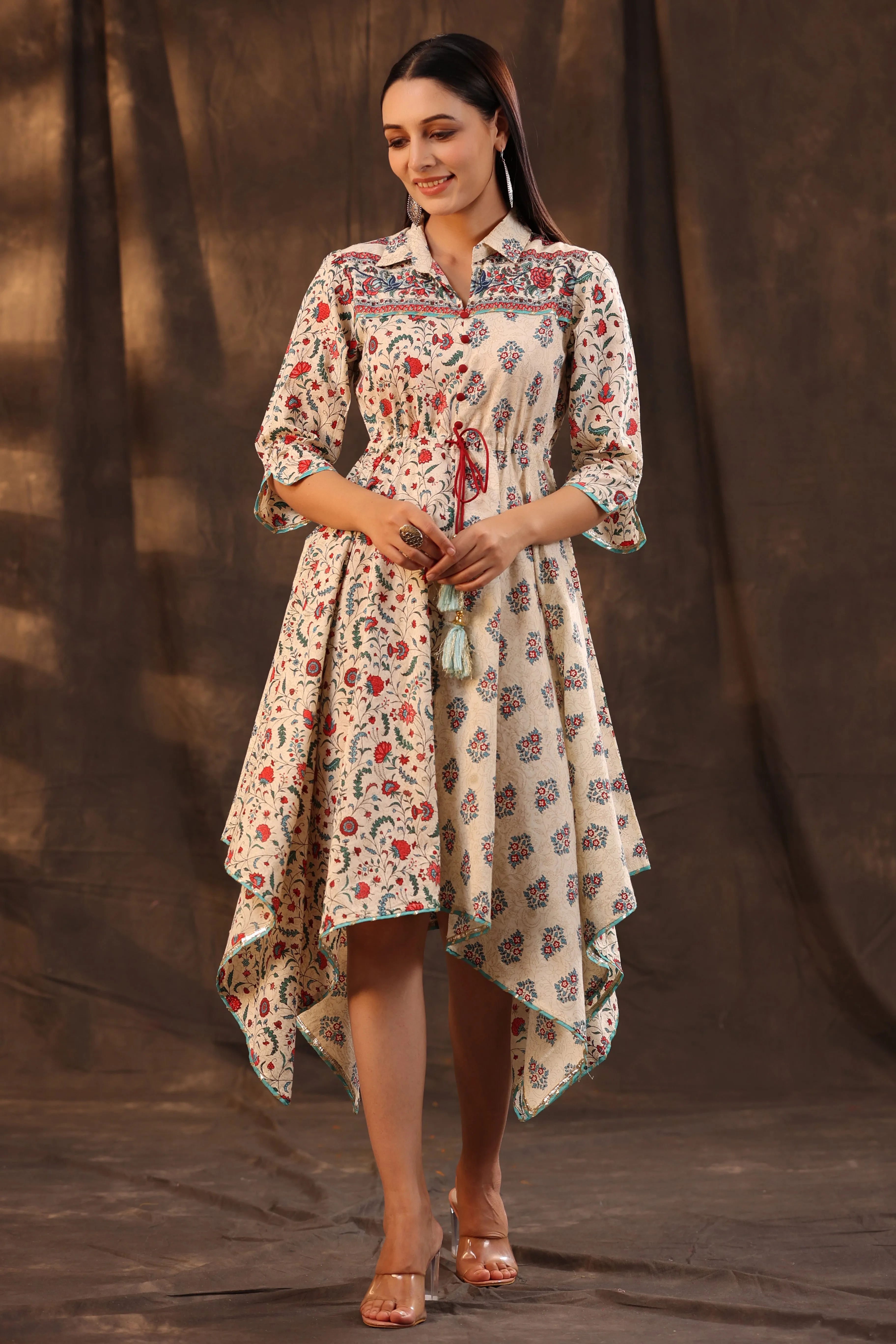 Beige Cotton Cambric Printed Kurta & Palazzo Set