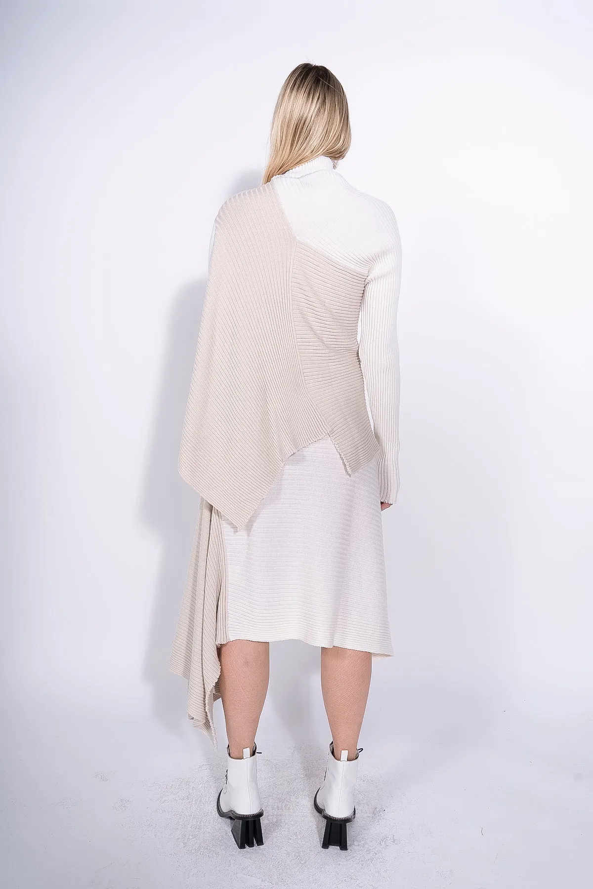 BEIGE PATCHWORK DRAPED JUMPER IN MERINO KNIT