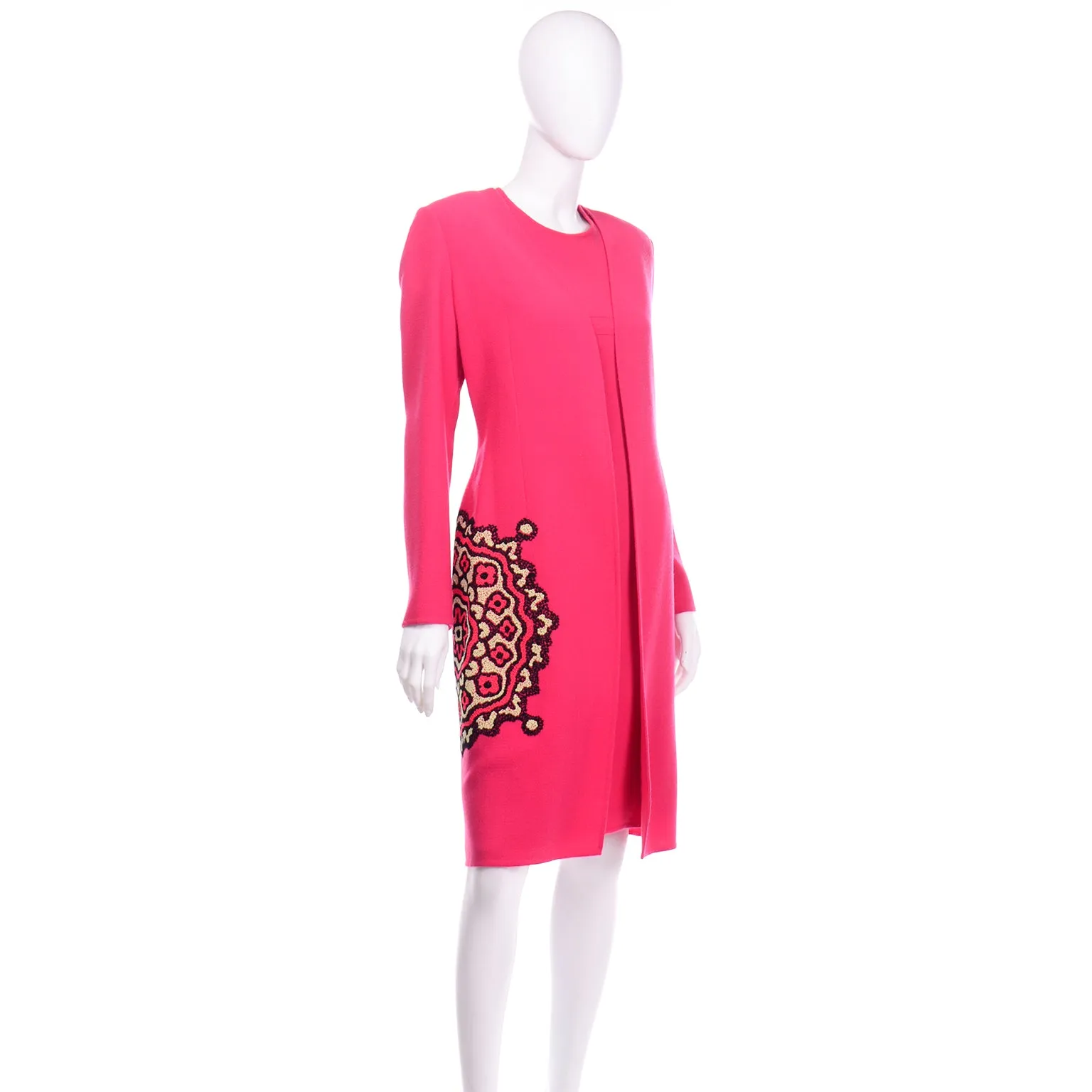 Bill Blass Vintage Pink Dress and Embroidered Coat Suit