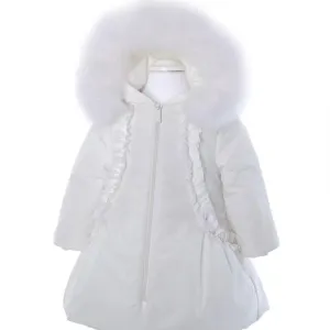 Bimbalo - Fur Trim Flower Detail Coat - Cream