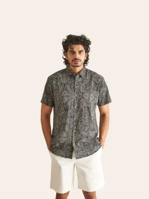 Black Ethnic Paiseley Printed Cotton Shirt