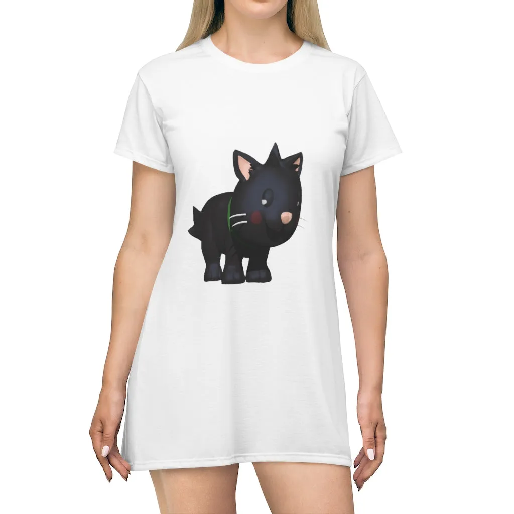 Black Kitty All Over Print T-Shirt Dress