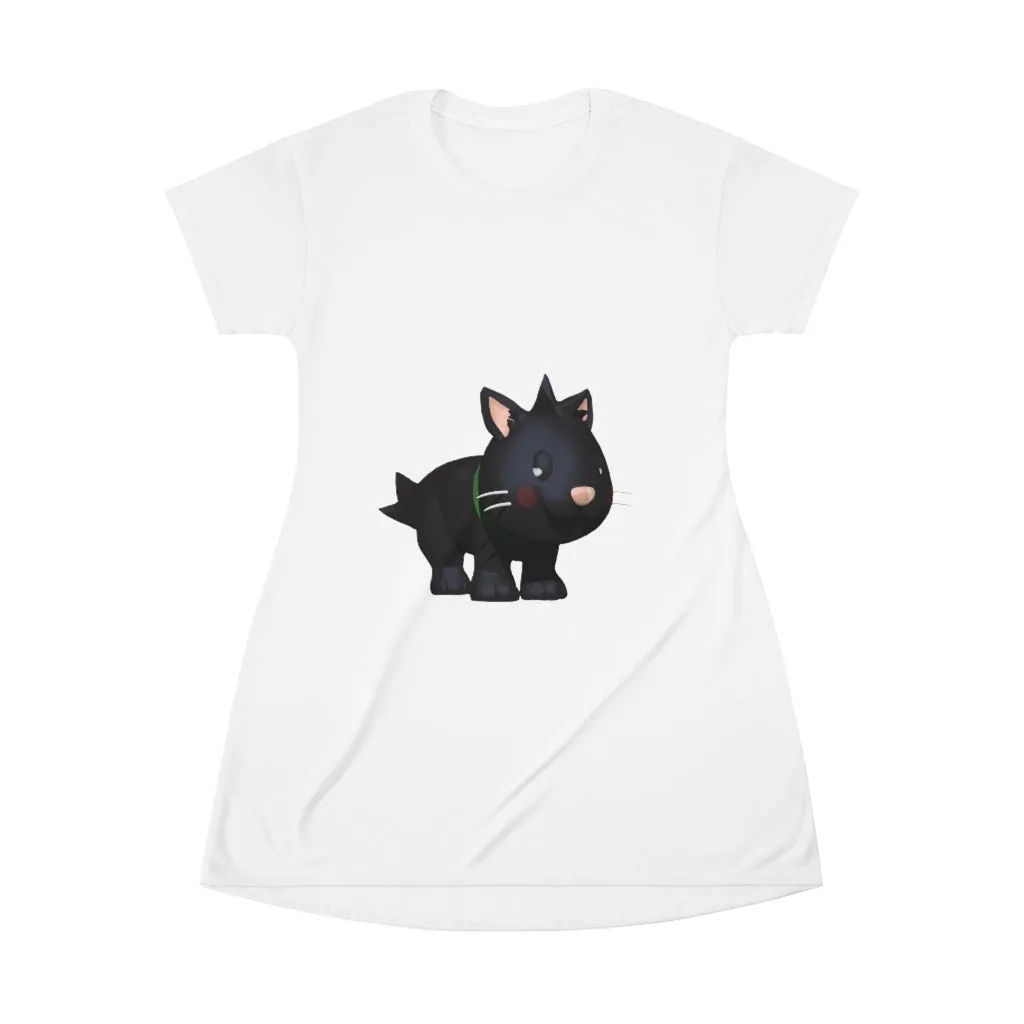 Black Kitty All Over Print T-Shirt Dress