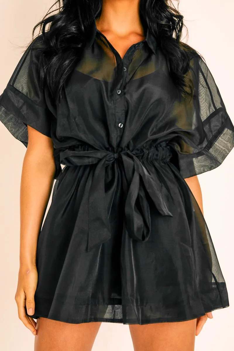 Black Organza Shirt Slip Insert Dress - Nickie