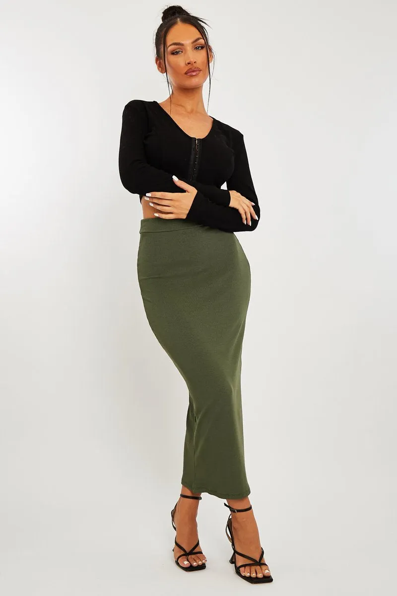 Black Ribbed Hook Fastening Crop Top - Piper