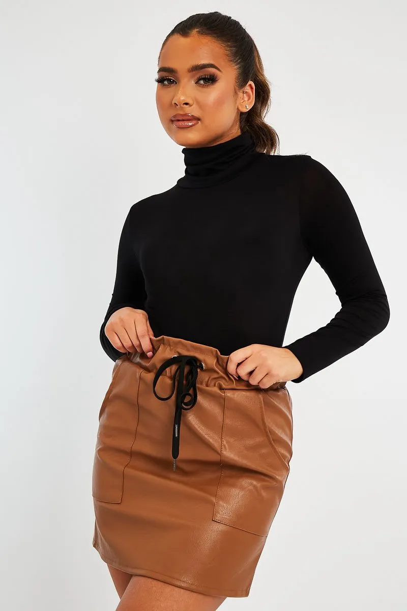 Black Roll Neck Long Sleeve Bodysuit - Liza