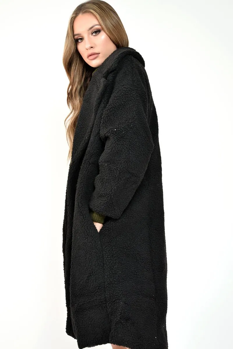 Black Teddy Long Double Breasted Coat - Miriam