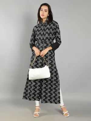 Black, White Abstract Women'S Kurta