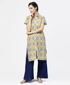 Blue Short Sleeve Cotton Kurta