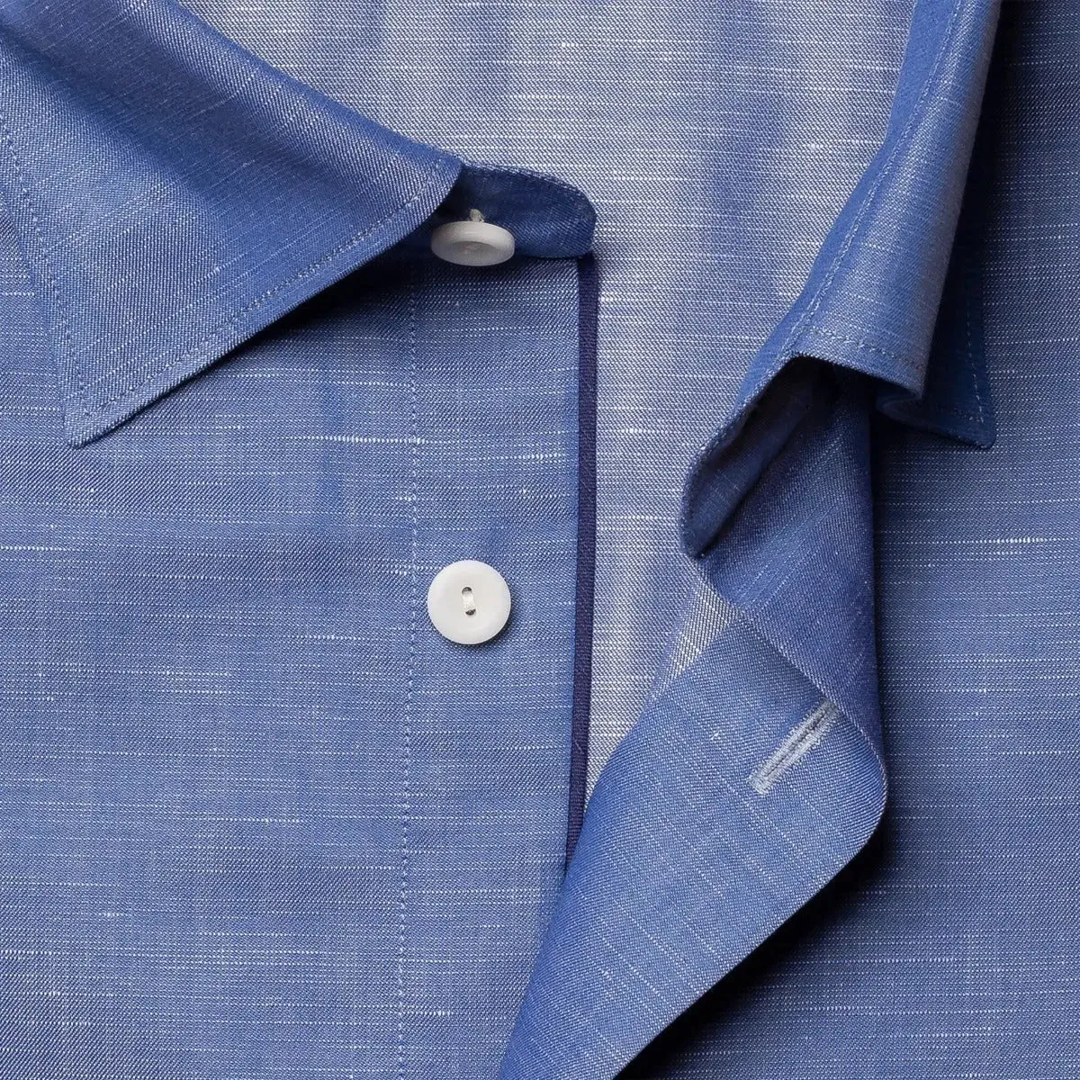 Blue Wrinkle-Free Cotton Linen Slim Fit Shirt