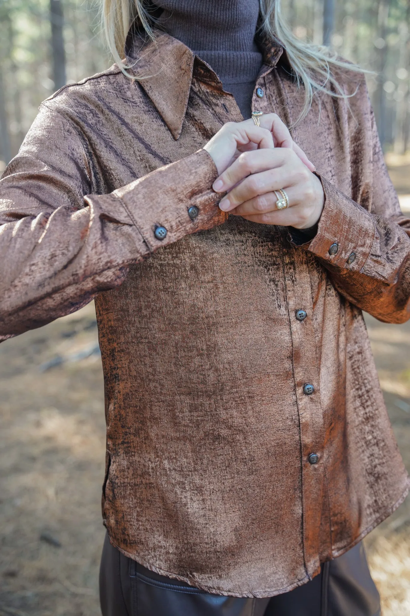 Bronze Satin Fitted Classic Shirt