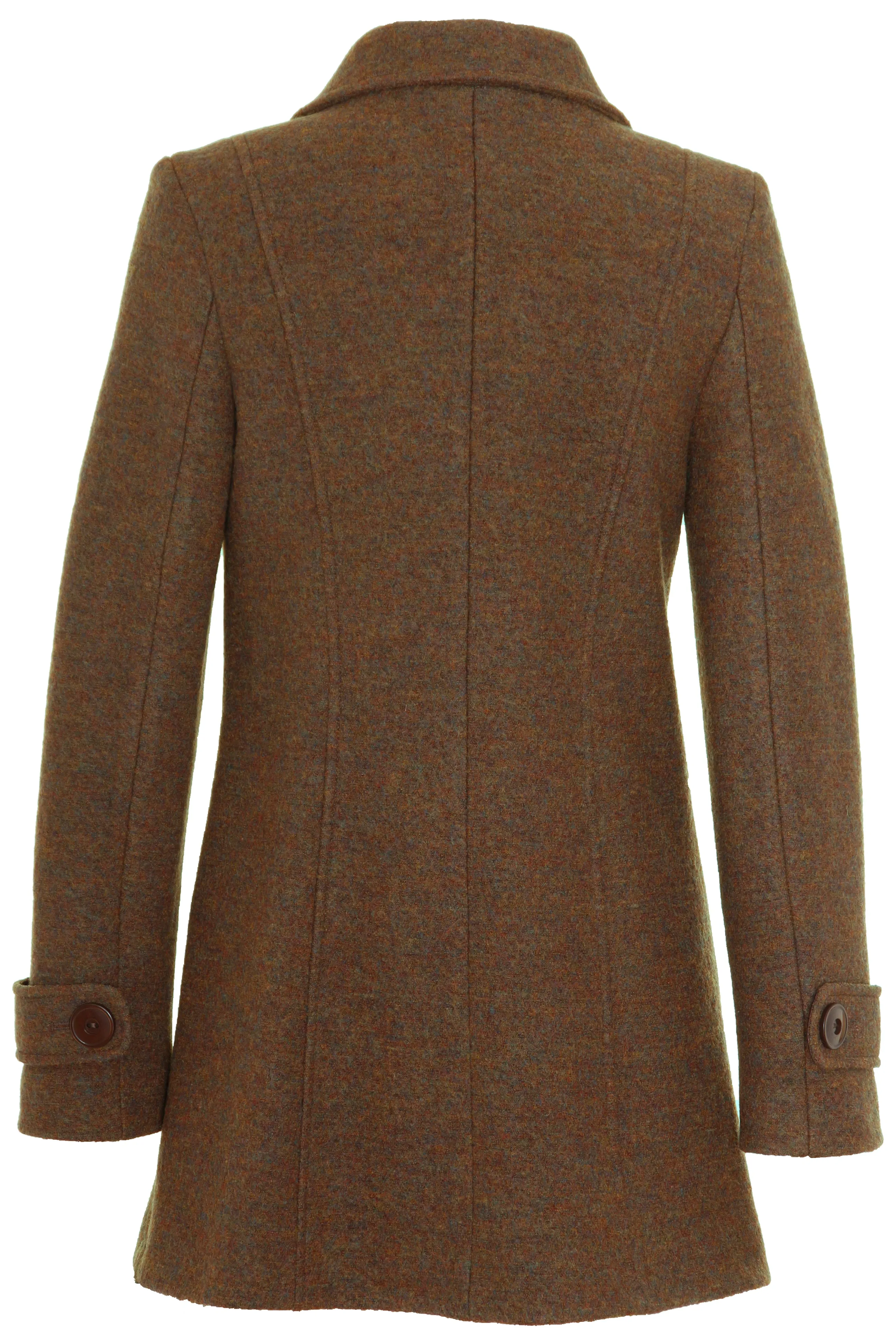 Busy Womens Dark Camel Melange Wool Coat with Collar