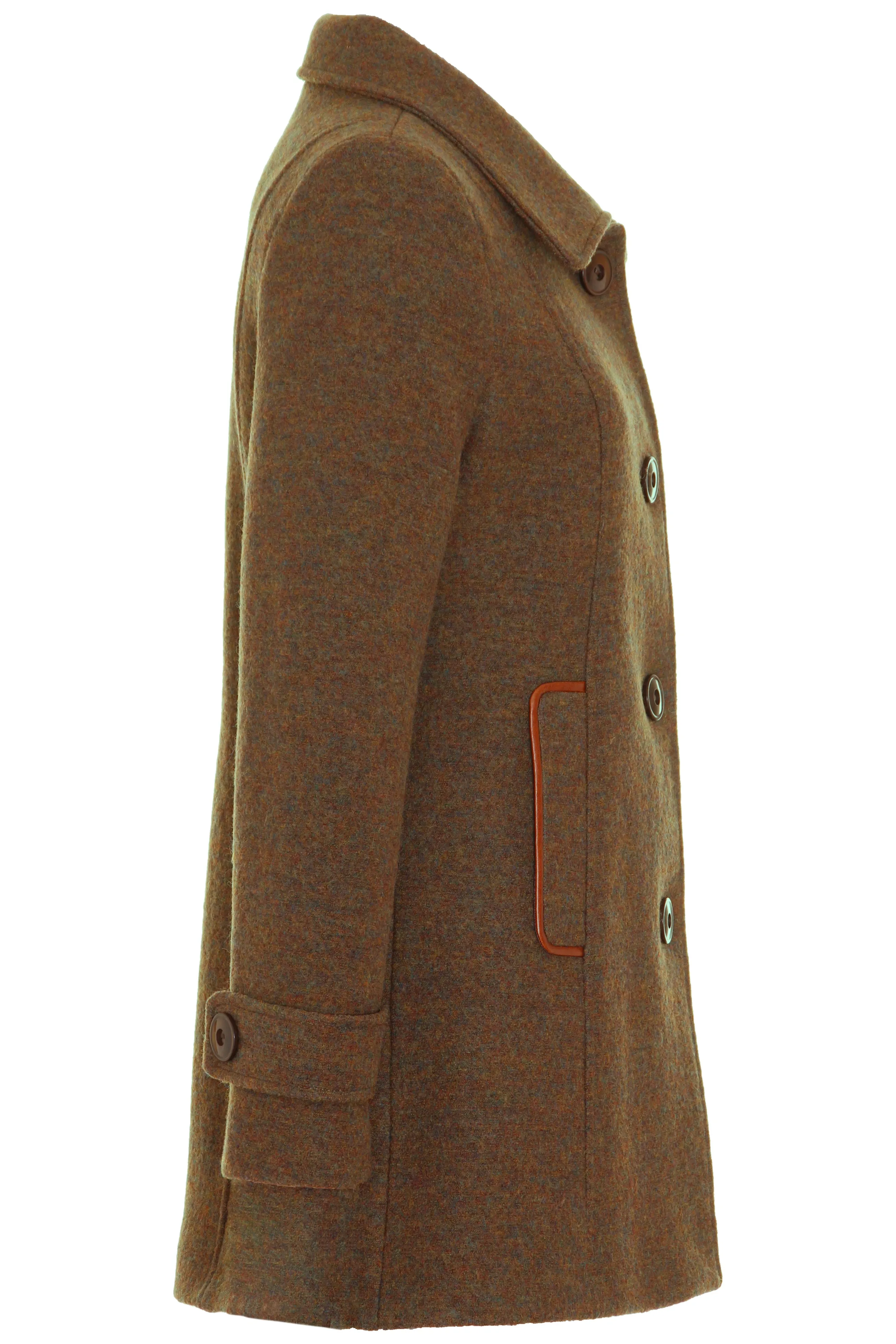 Busy Womens Dark Camel Melange Wool Coat with Collar