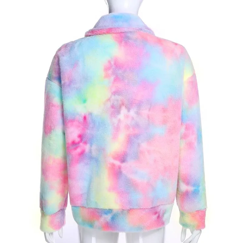 Colorful Gradient Print Teddy Coat