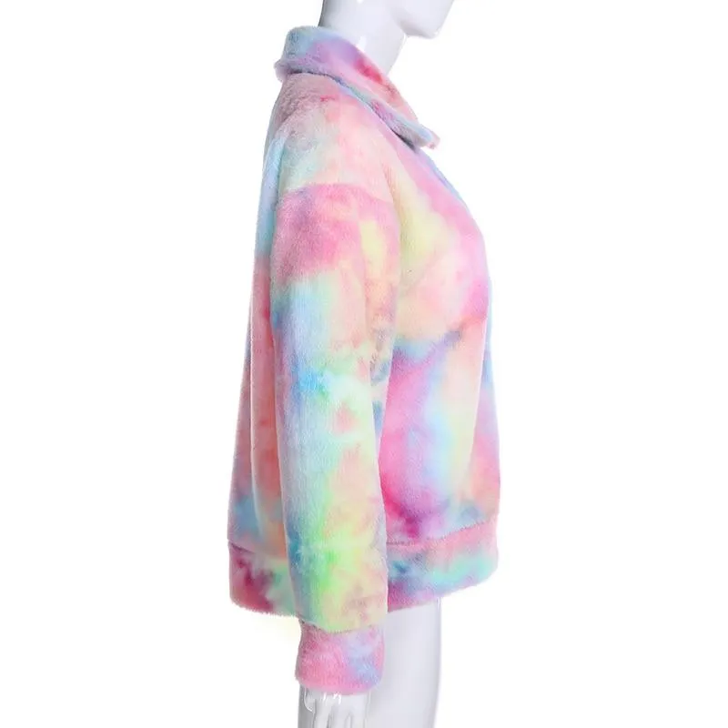 Colorful Gradient Print Teddy Coat