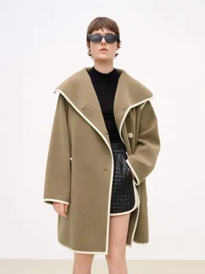 Contrast Lapel Collar Wool Coat