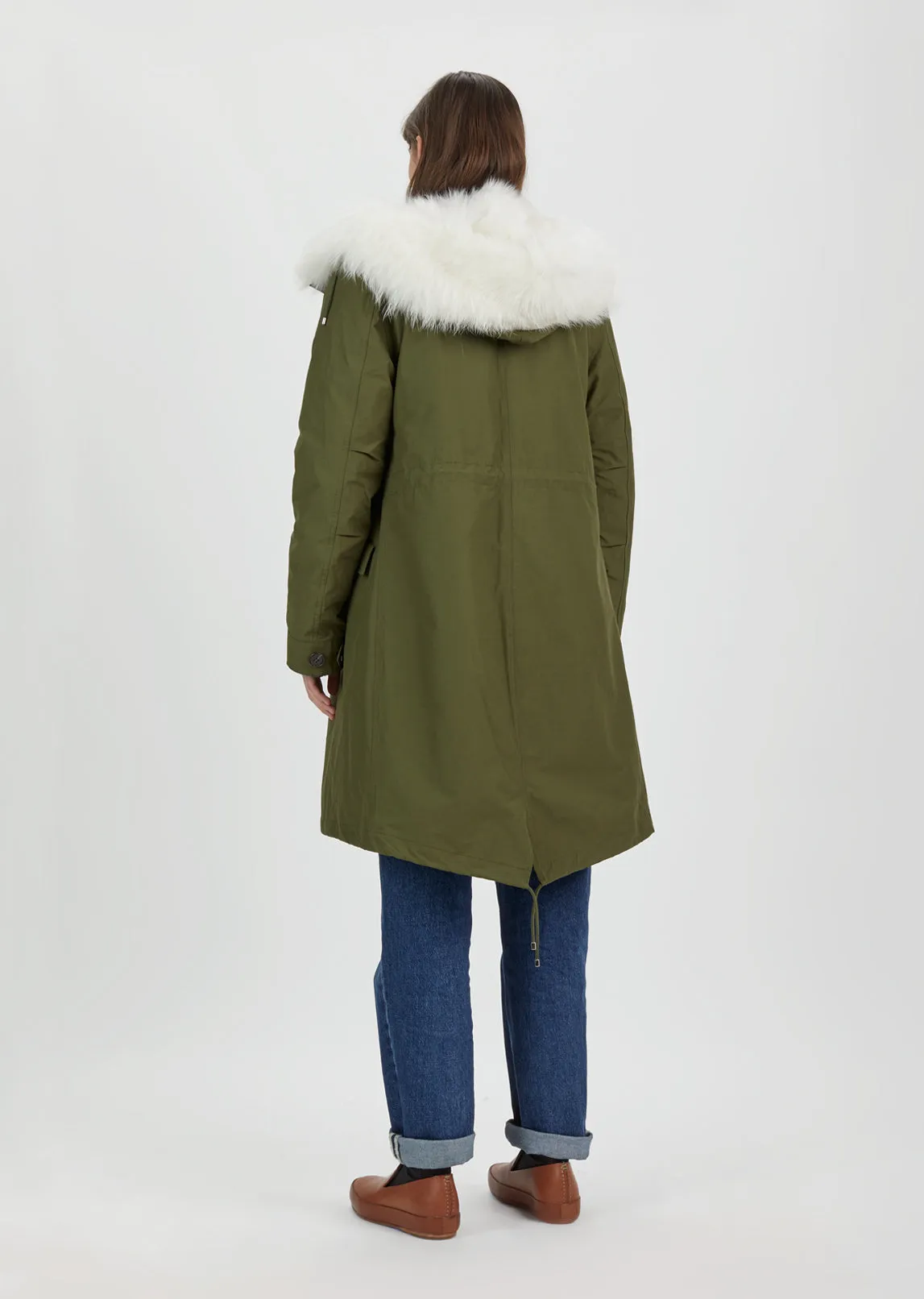 Cotton Canvas Fox Fur Jacket