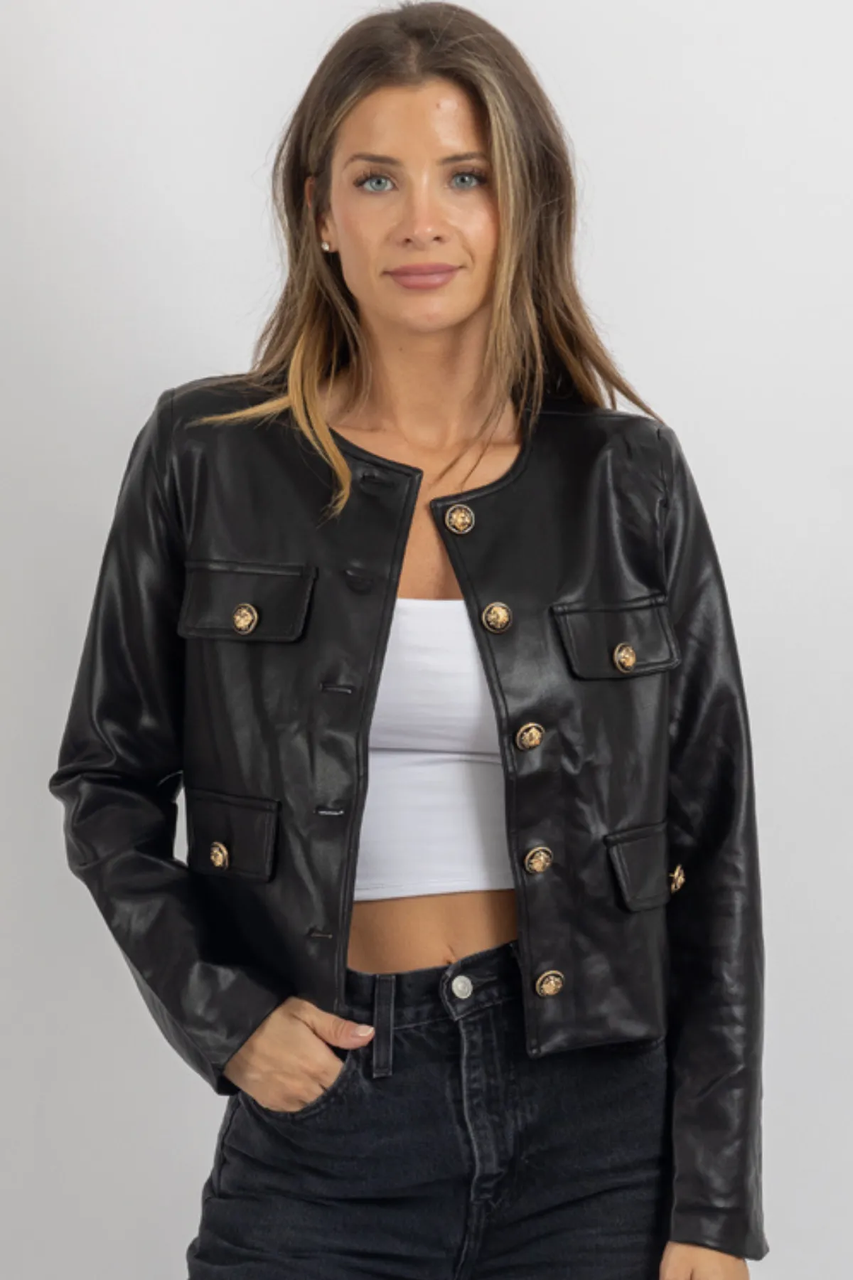 DHANNA BUTTON LEATHER JACKET