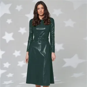 DressBetty - Fashion Belt Faux Leather Slim Fit PU Dress