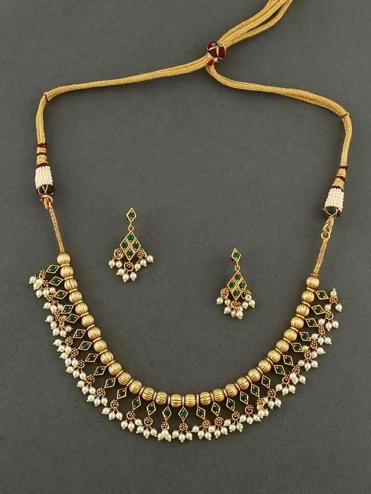 Emerald Ayanshi Gold Plated Necklace With Earrings