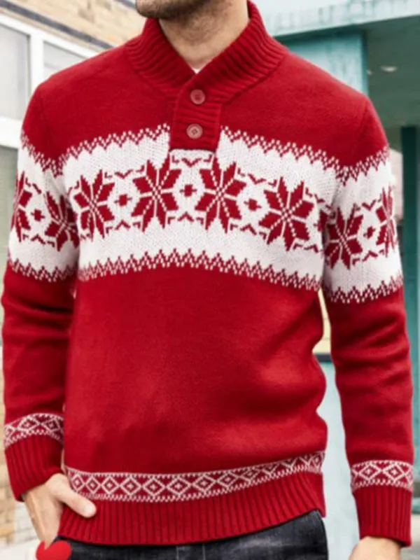 Ethnic Pattern Knit Shawl-Collar Men's Sweater