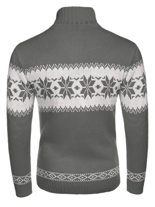 Ethnic Pattern Knit Shawl-Collar Men's Sweater