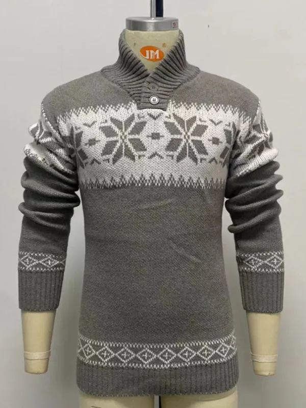 Ethnic Pattern Knit Shawl-Collar Men's Sweater