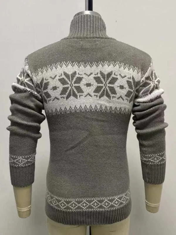 Ethnic Pattern Knit Shawl-Collar Men's Sweater