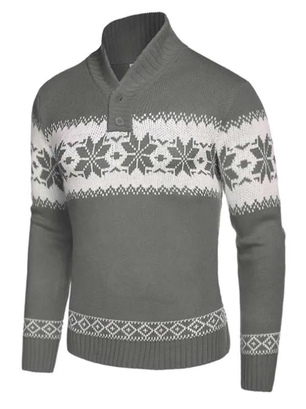 Ethnic Pattern Knit Shawl-Collar Men's Sweater