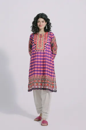 Ethnic Pink Checkered Printed Lawn Shirt