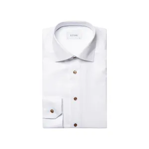 ETON Twill Long Sleeve Single Cuff Contemporary Fit Shirt WHITE