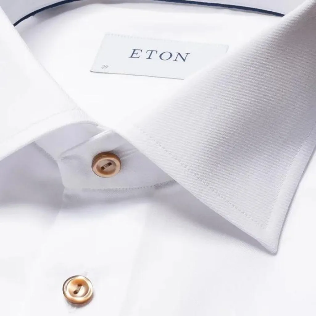 ETON Twill Long Sleeve Single Cuff Contemporary Fit Shirt WHITE