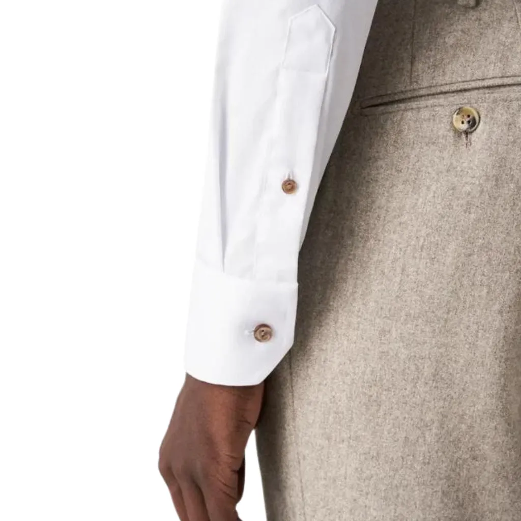 ETON Twill Long Sleeve Single Cuff Contemporary Fit Shirt WHITE