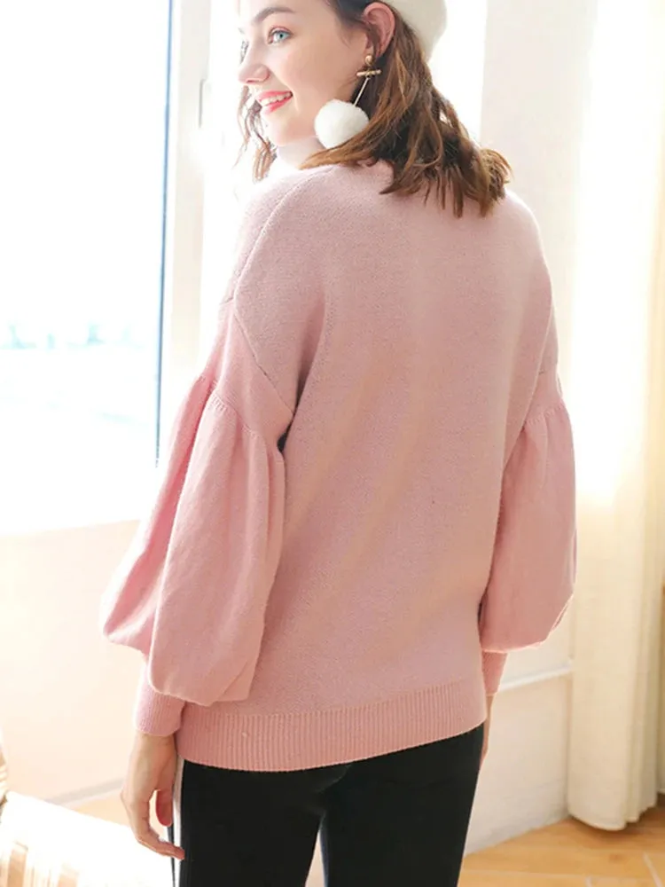 Fall Winter Maternity Nursing Sweaters Pregnant Women Lantern Sleeve Dog Animal Basic Thicken Pullovers C-045