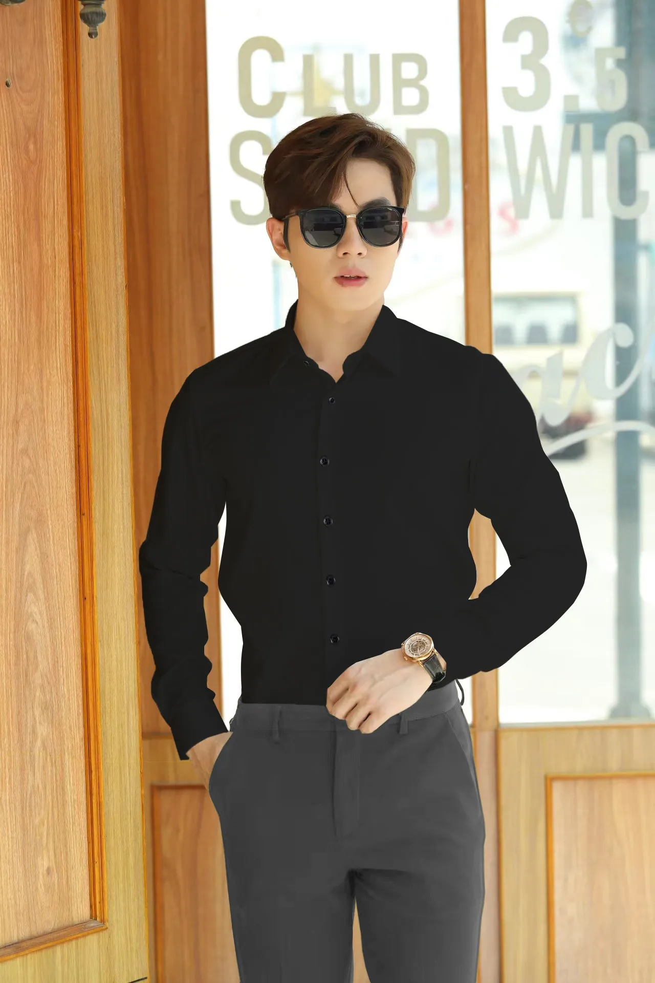 Formal Wrinkle-Free Biz Shirt (Black) 6814