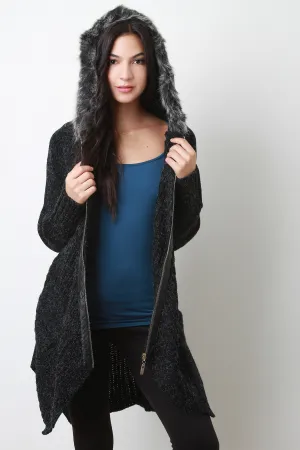 Fur Lined Hooded Sweater Coat