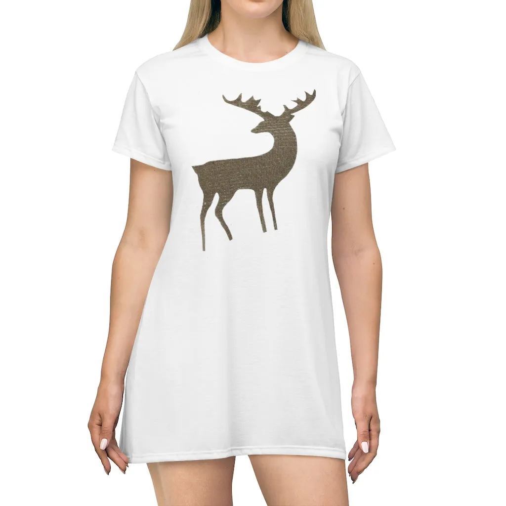 Golden Deer All Over Print T-Shirt Dress