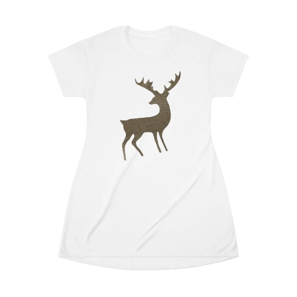 Golden Deer All Over Print T-Shirt Dress