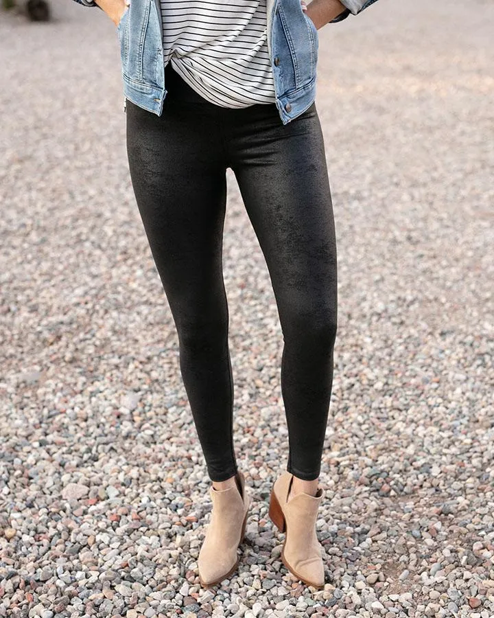 Grace and Lace Faux Leather Leggings - Black