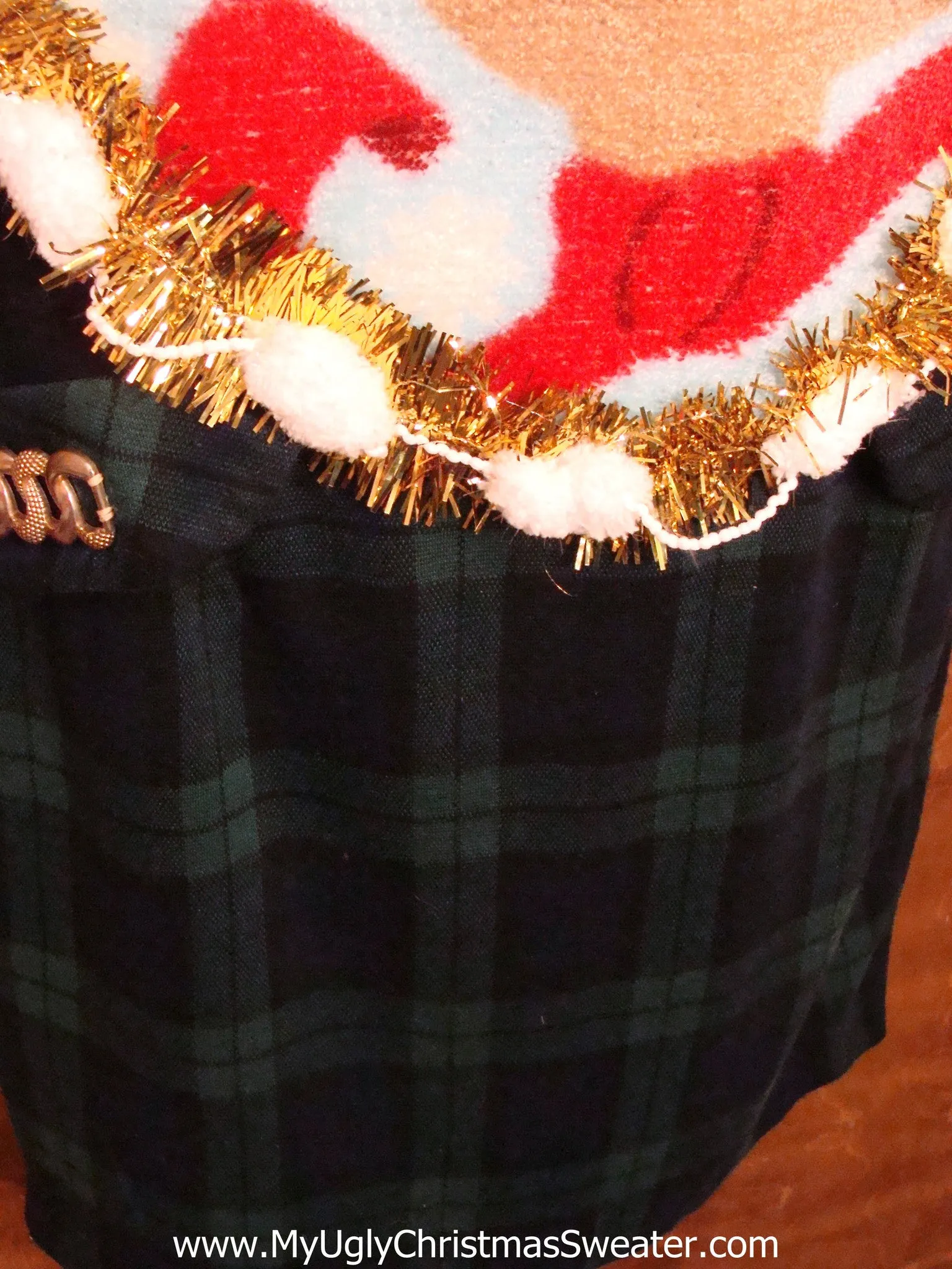 Green Plaid Christmas Dress with Reindeer