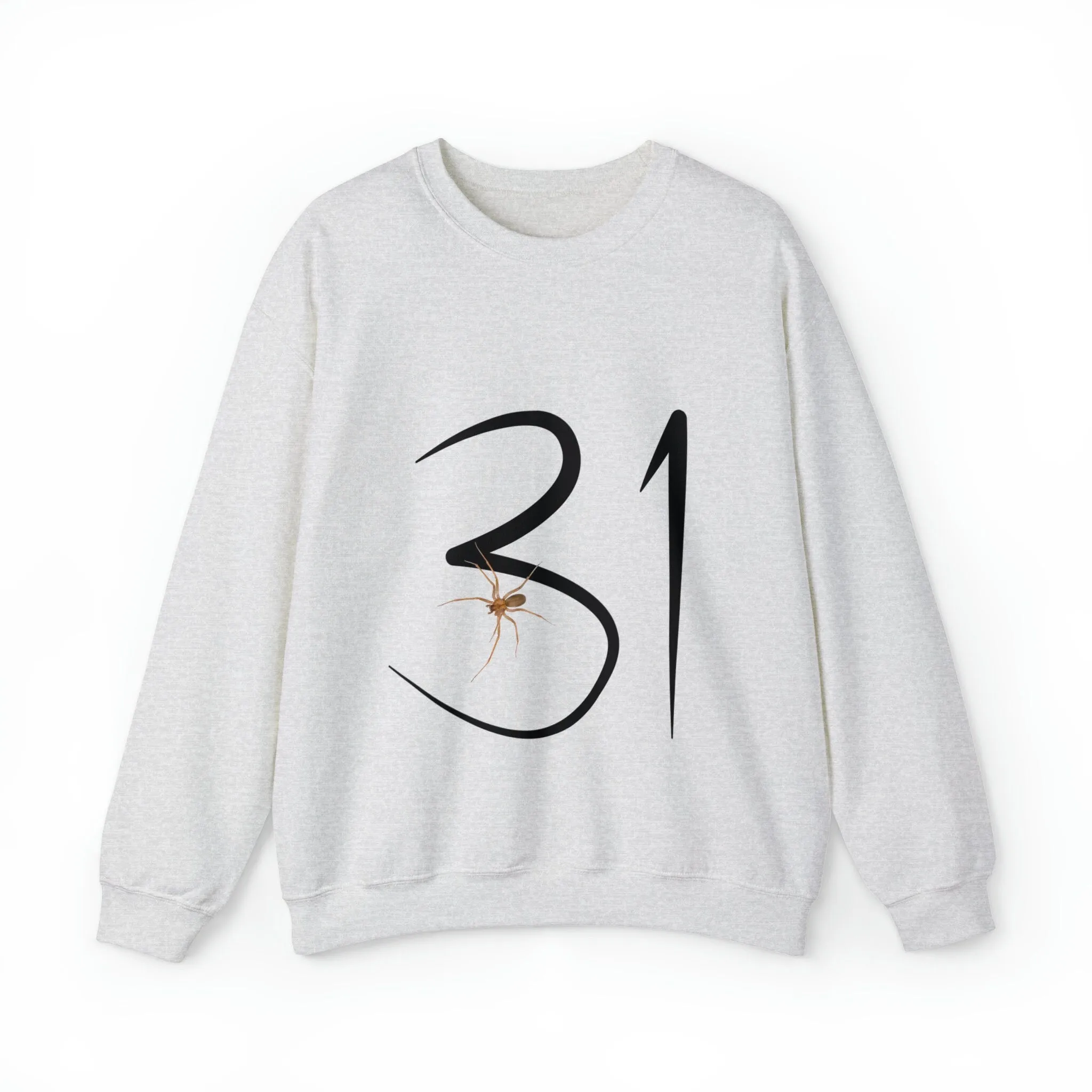 Halloween Crewneck Sweatshirt with 31 and Realistic Spider Image