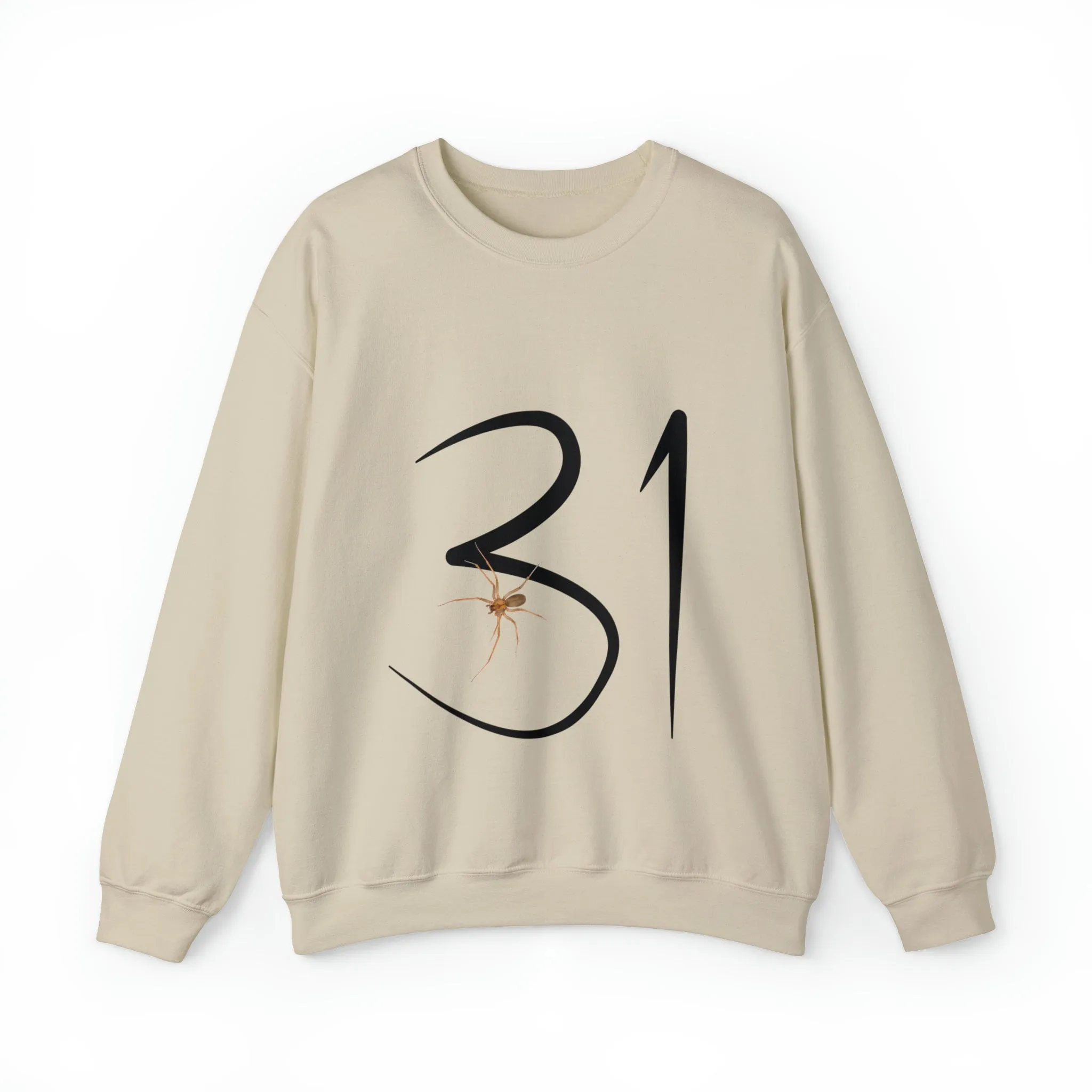 Halloween Crewneck Sweatshirt with 31 and Realistic Spider Image